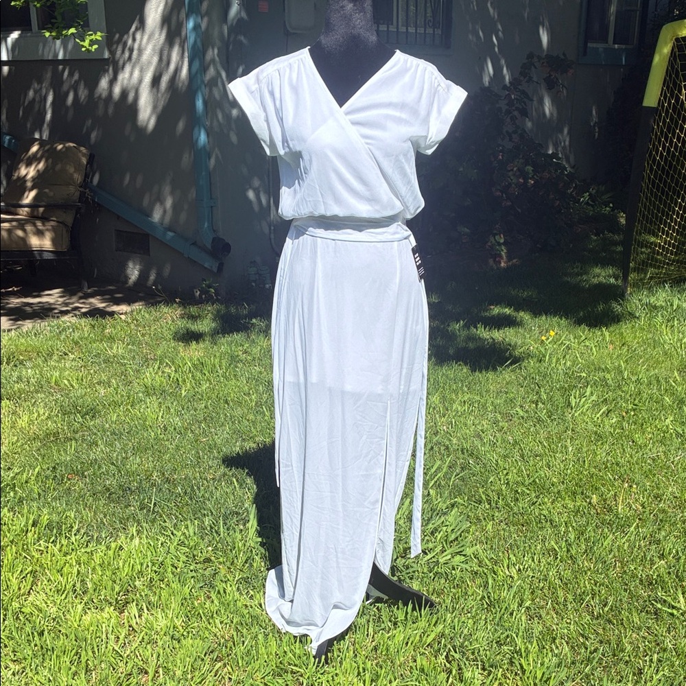 Express White Surplice Maxi Dress with Tie Waist